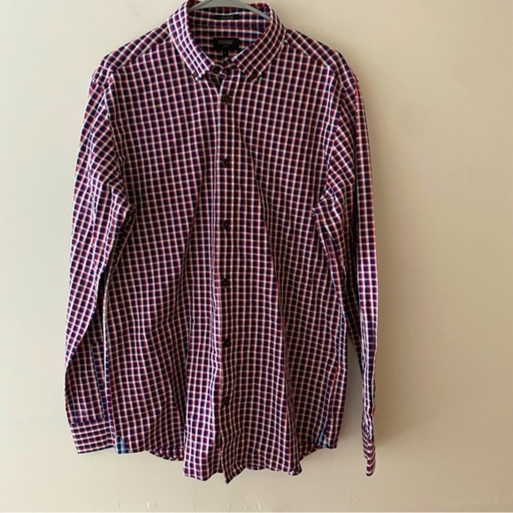 Oxford slim fit button down plaid shirt L